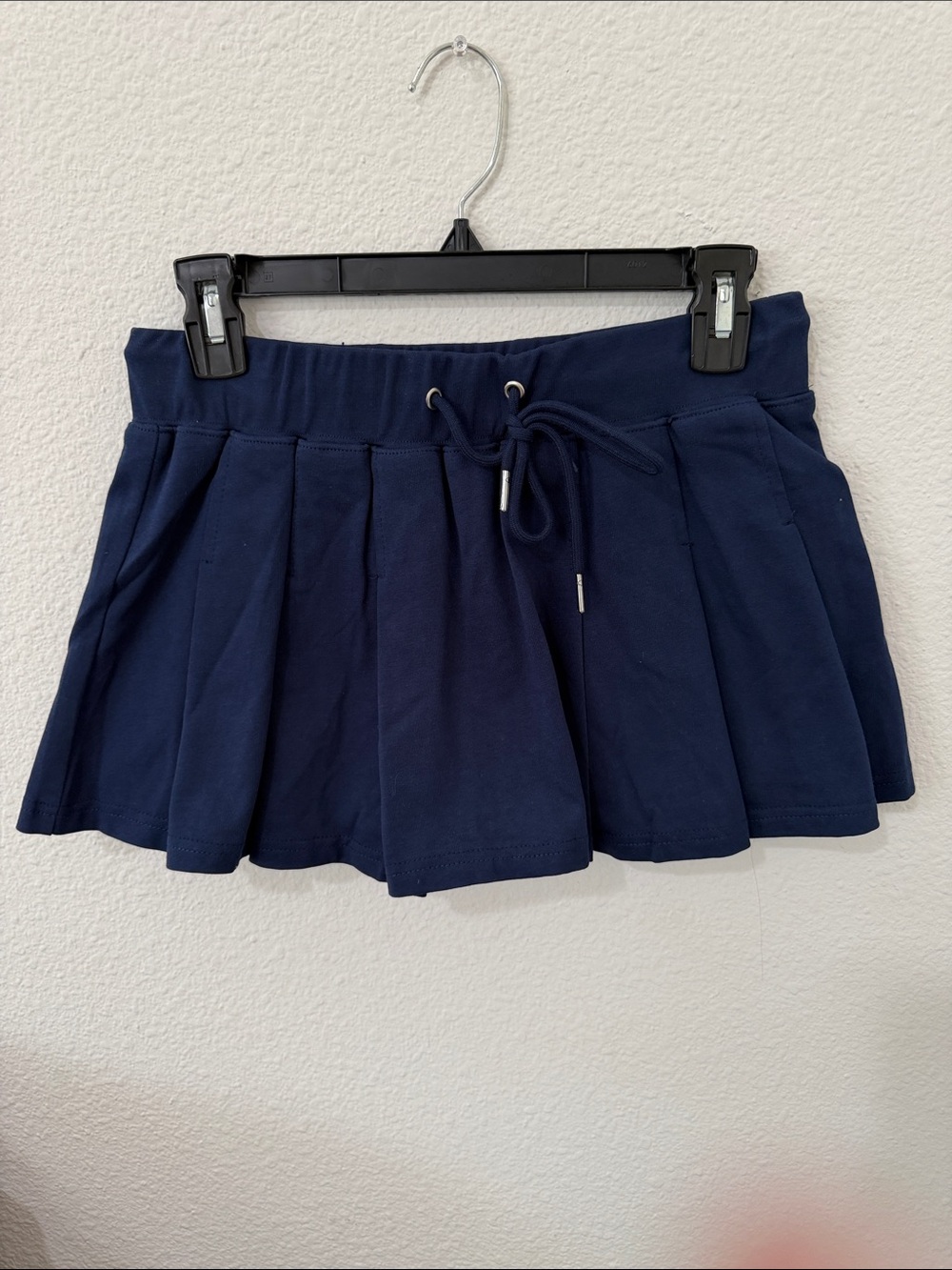 Navy Pleated Drawstring Mini Skirt